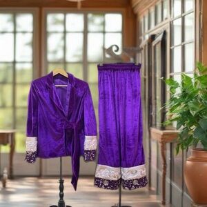 Purple Velvet Pajama Set with Lace Trim size M price $89